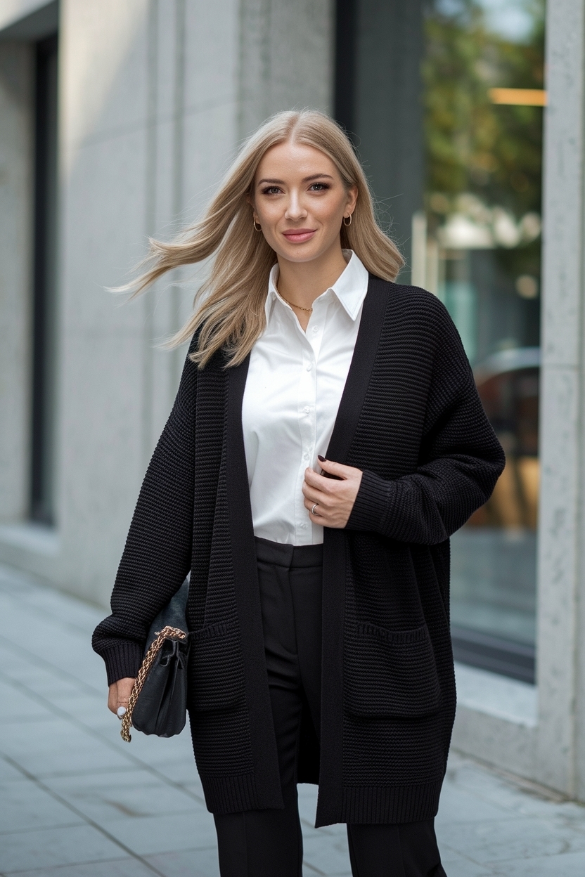Black Cardigan Formal Outfit Women for Chic Events outfit idea