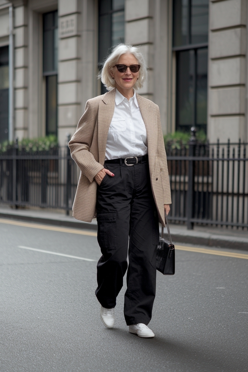 Chic Black Cargo Pants Outfit Ideas for Women Over 50 outfit idea