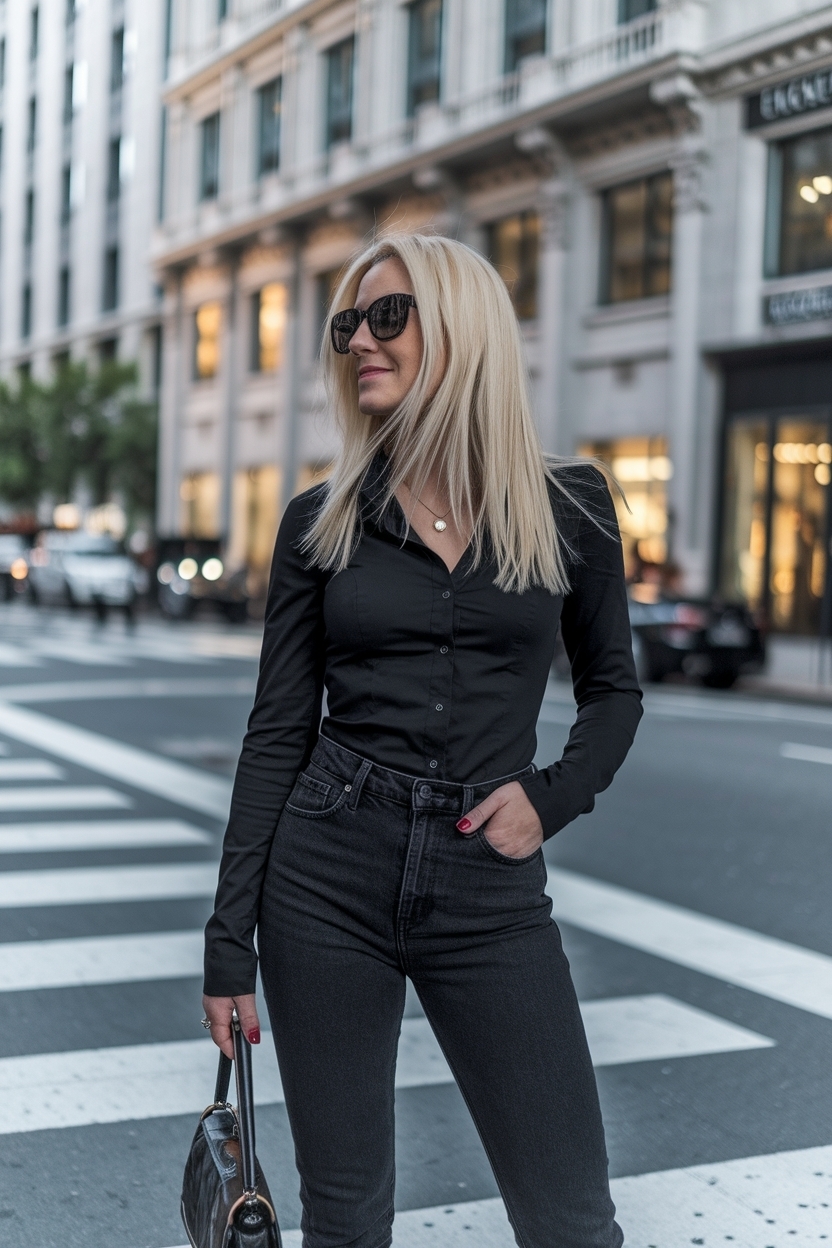 Trendy Black High Waisted Jeans Outfit for Any Season outfit idea