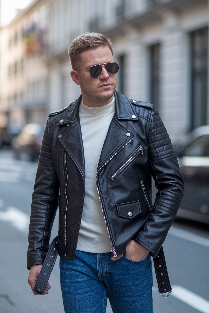 Black Leather Jacket Men Outfit: Style Tips and Ideas outfit idea