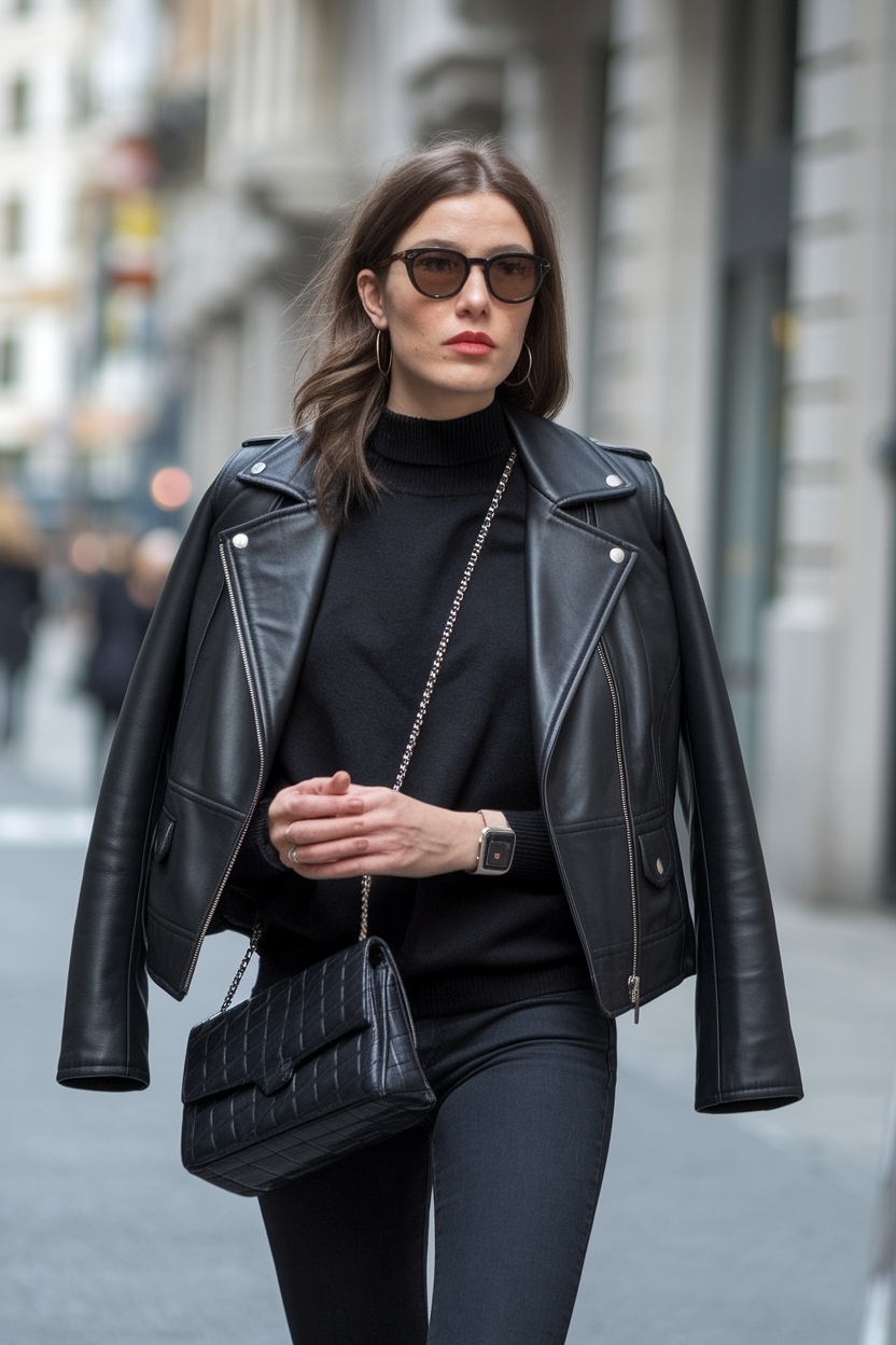 Black Leather Jacket Outfit Women: Chic and Versatile outfit idea