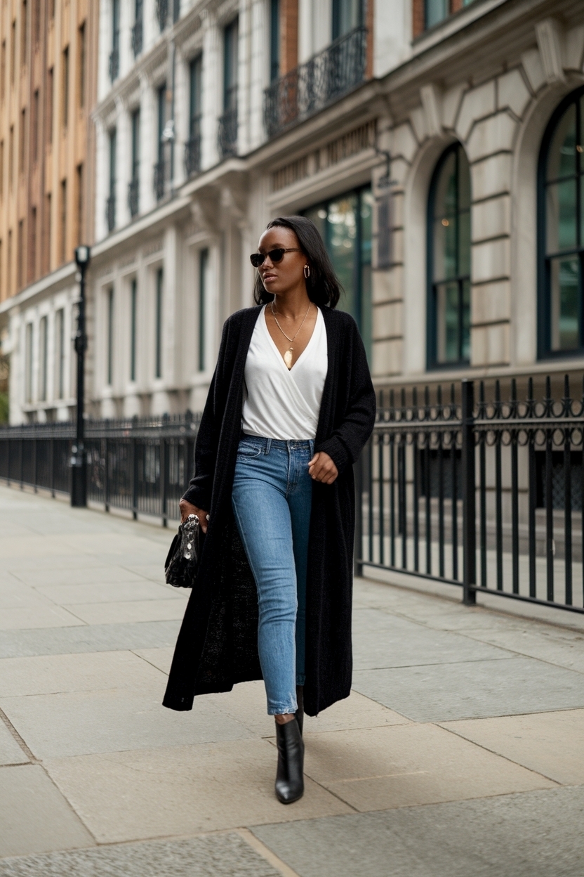 Black Long Cardigan Outfit Black Women: Styling Ideas outfit idea