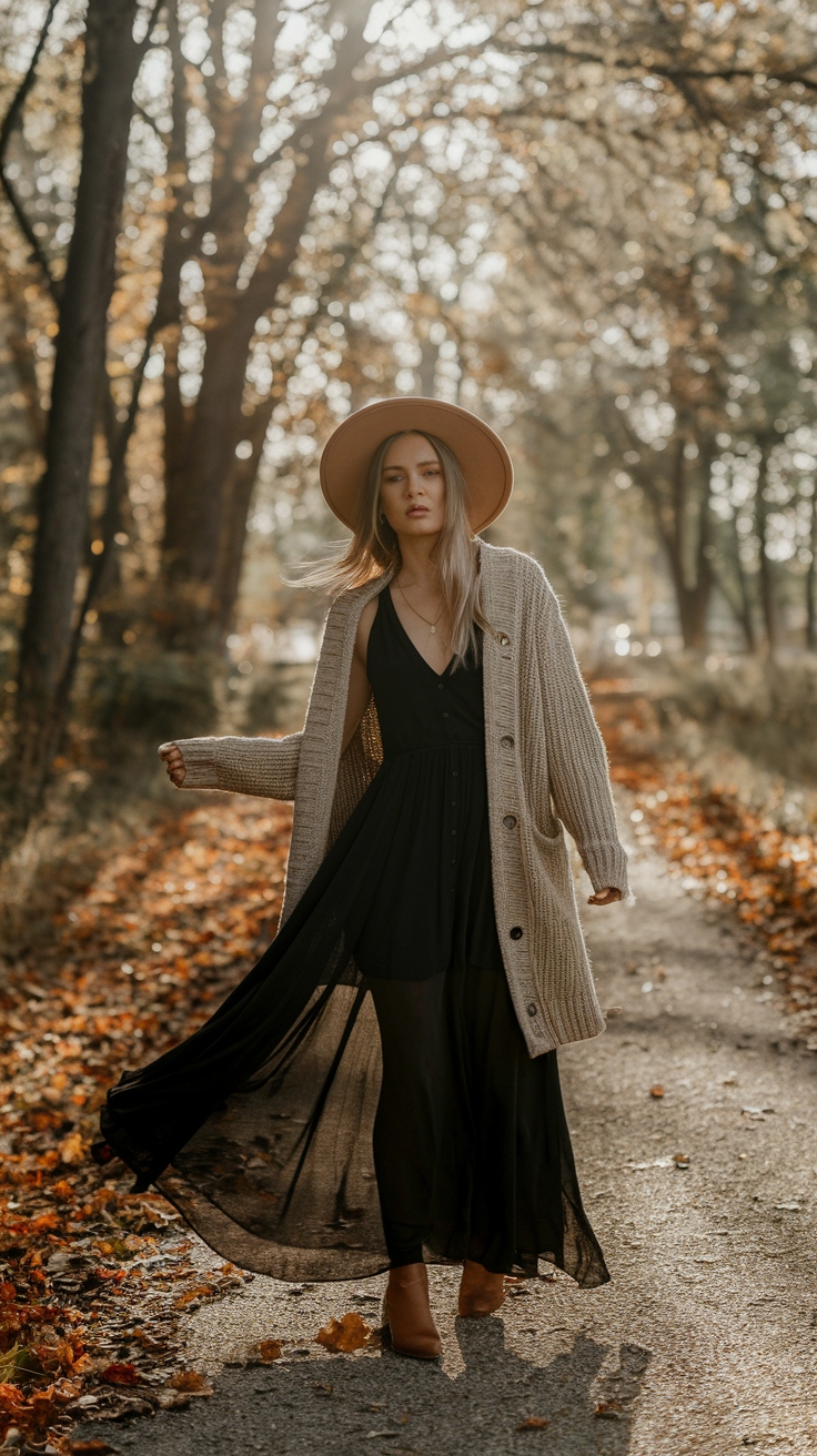 Black Maxi Dress Outfit Ideas Fall: Perfect for Layering outfit idea