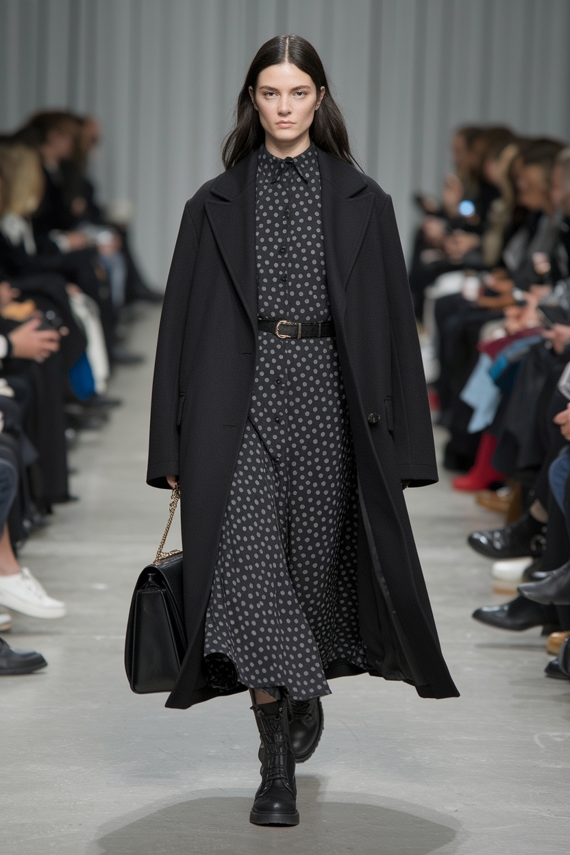 Black Overcoat Outfit Women Dress: Chic Winter Layering outfit idea