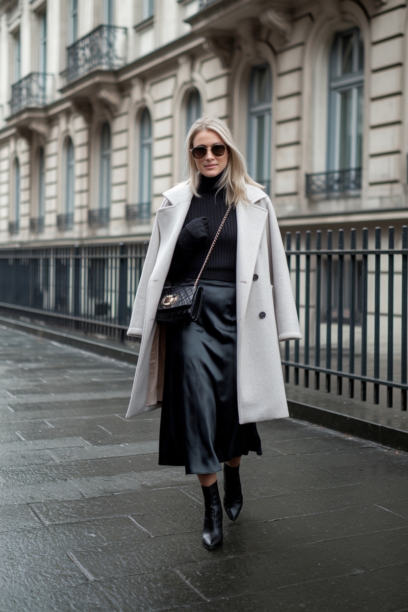 Black Satin Skirt Outfit Winter: Luxe Looks for Cold Days outfit idea