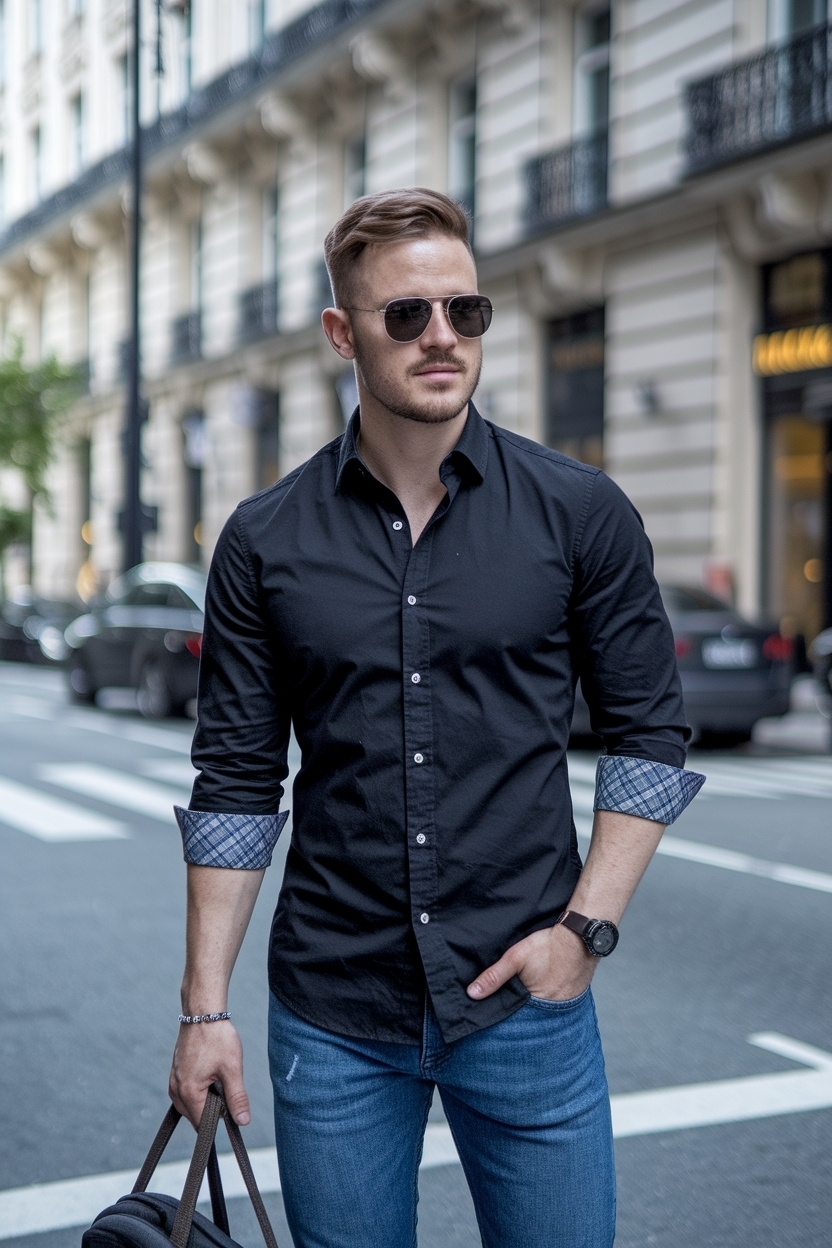 Black Shirt Outfit Men Casual Jeans for Effortless Style outfit idea