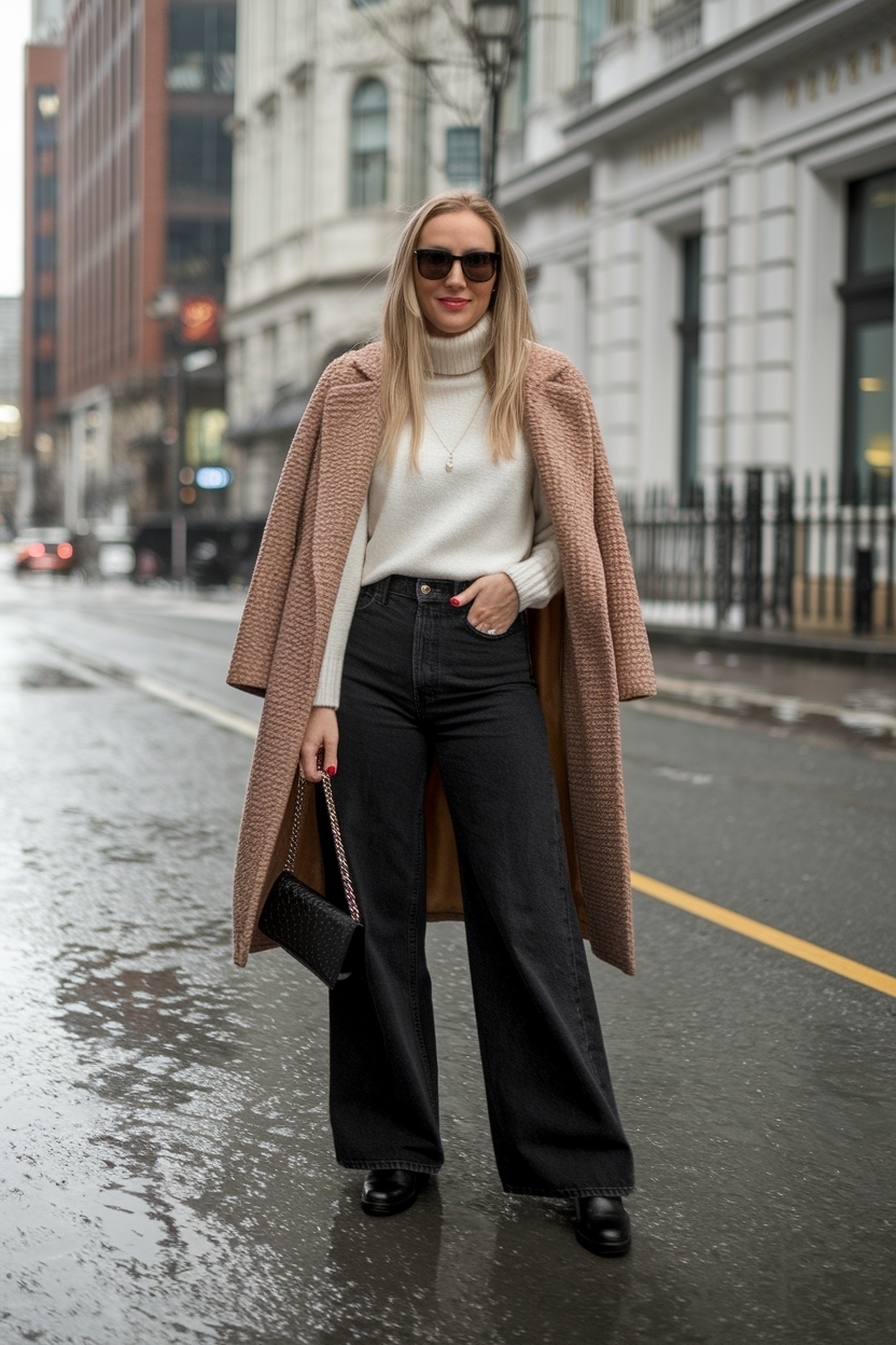 Black Wide Leg Jeans Outfit Winter: Stay Warm and Stylish outfit idea