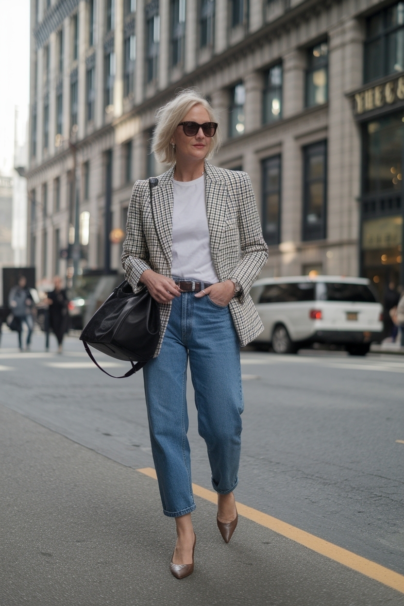 Boyfriend Jeans Outfit Women Over 40: Casual Yet Classy Looks outfit idea