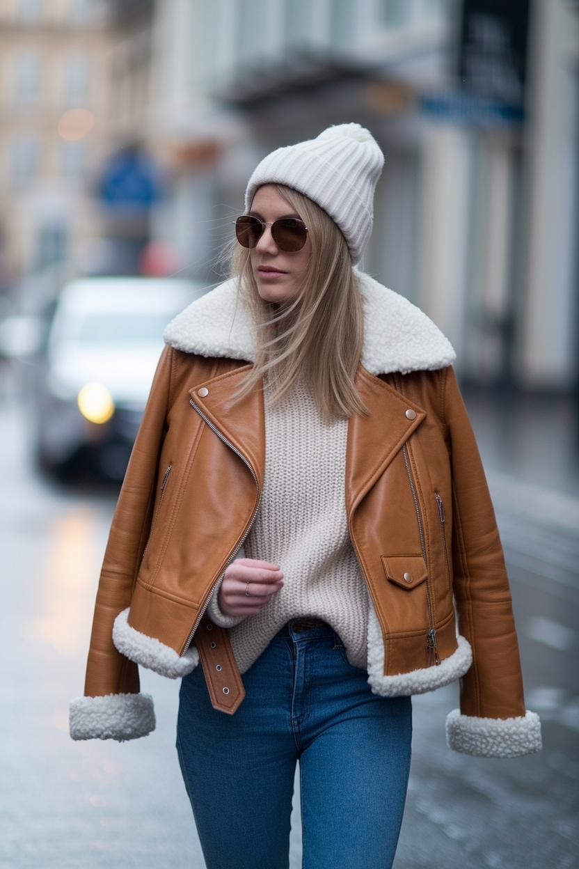 Brown Leather Jacket Outfit Winter: Chic Combinations to Try outfit idea