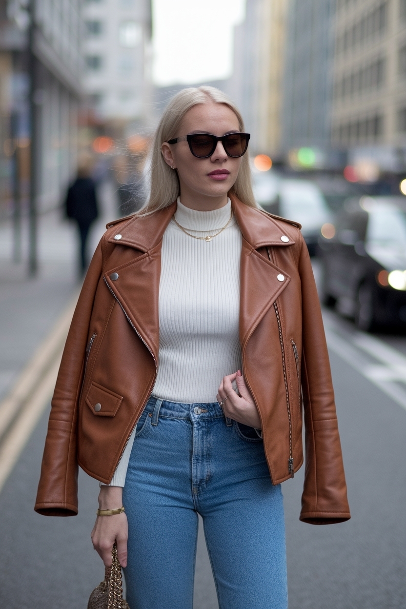 Brown Leather Jacket Womens Outfit: Style Tips and Ideas outfit idea