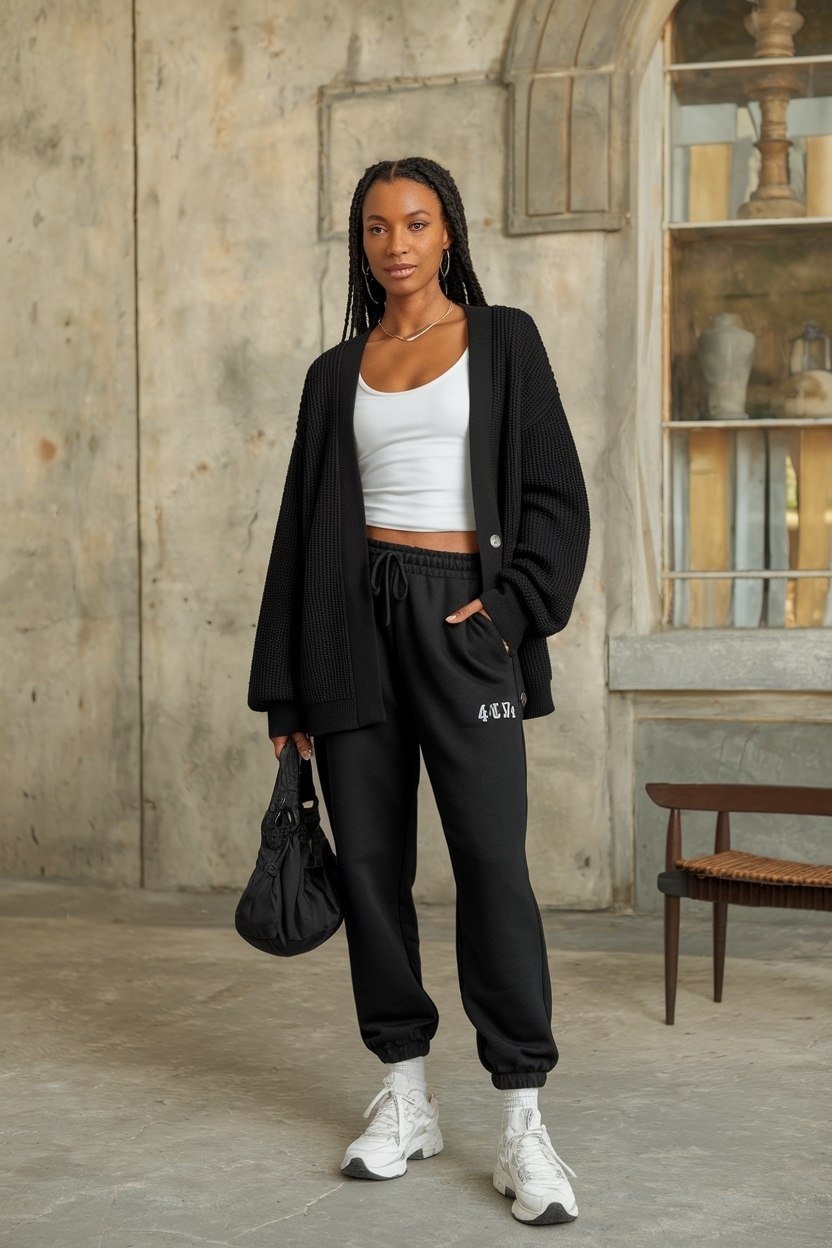 Cardigan Outfit Black Women Sweatpants: Comfort Meets Style outfit idea