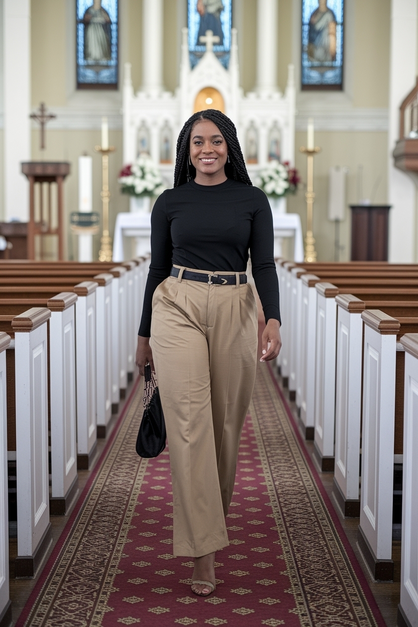 Church Outfit Black Women Khaki Pants for Elegance outfit idea