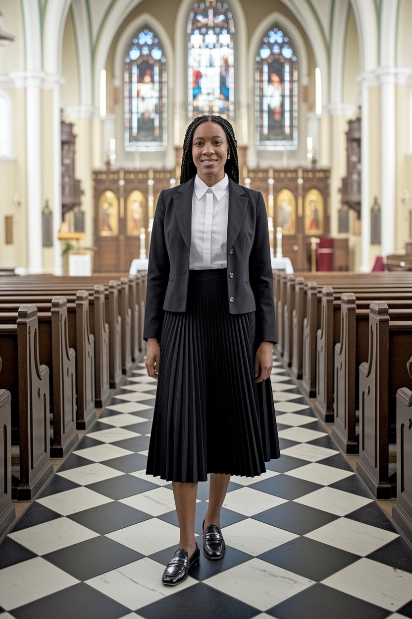 Chic Church Outfit Black Women with Loafers outfit idea