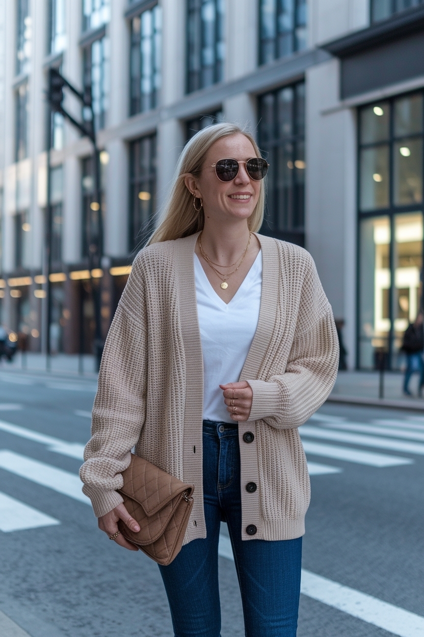 Crew Neck Cardigan Outfit Women: Effortlessly Chic Styles outfit idea