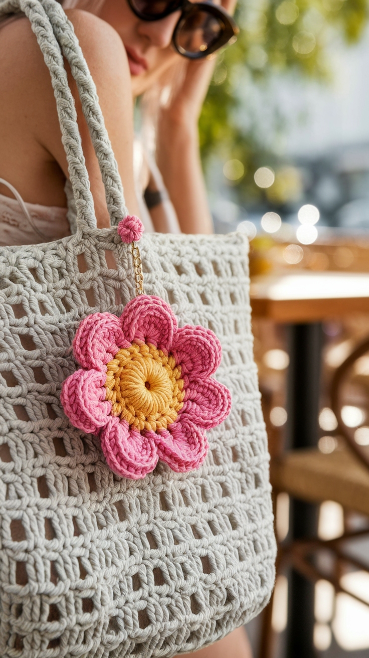 Crochet Flower Bag Charm: A Unique Accessory to Make outfit idea