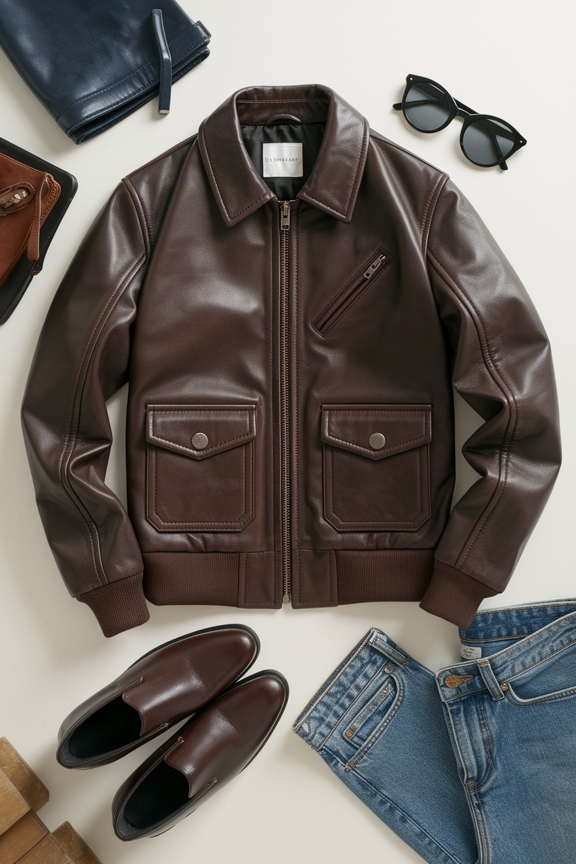 Dark Brown Leather Jacket Outfit: Chic and Edgy Looks outfit idea