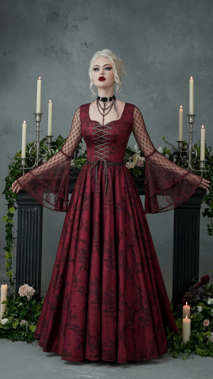 Dark Red Gothic Dress: A Statement of Elegance outfit idea