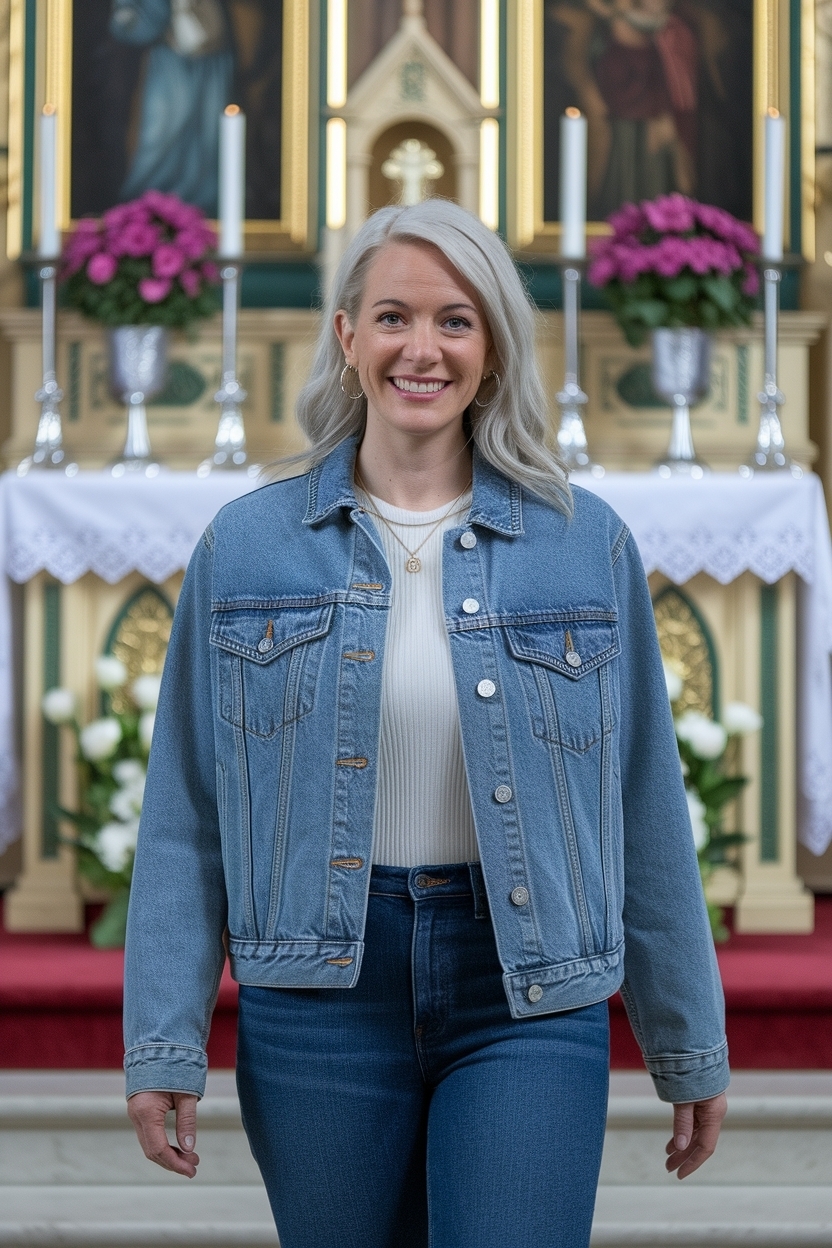 Denim Jacket Outfit Women for Church: Fashionable Layers outfit idea