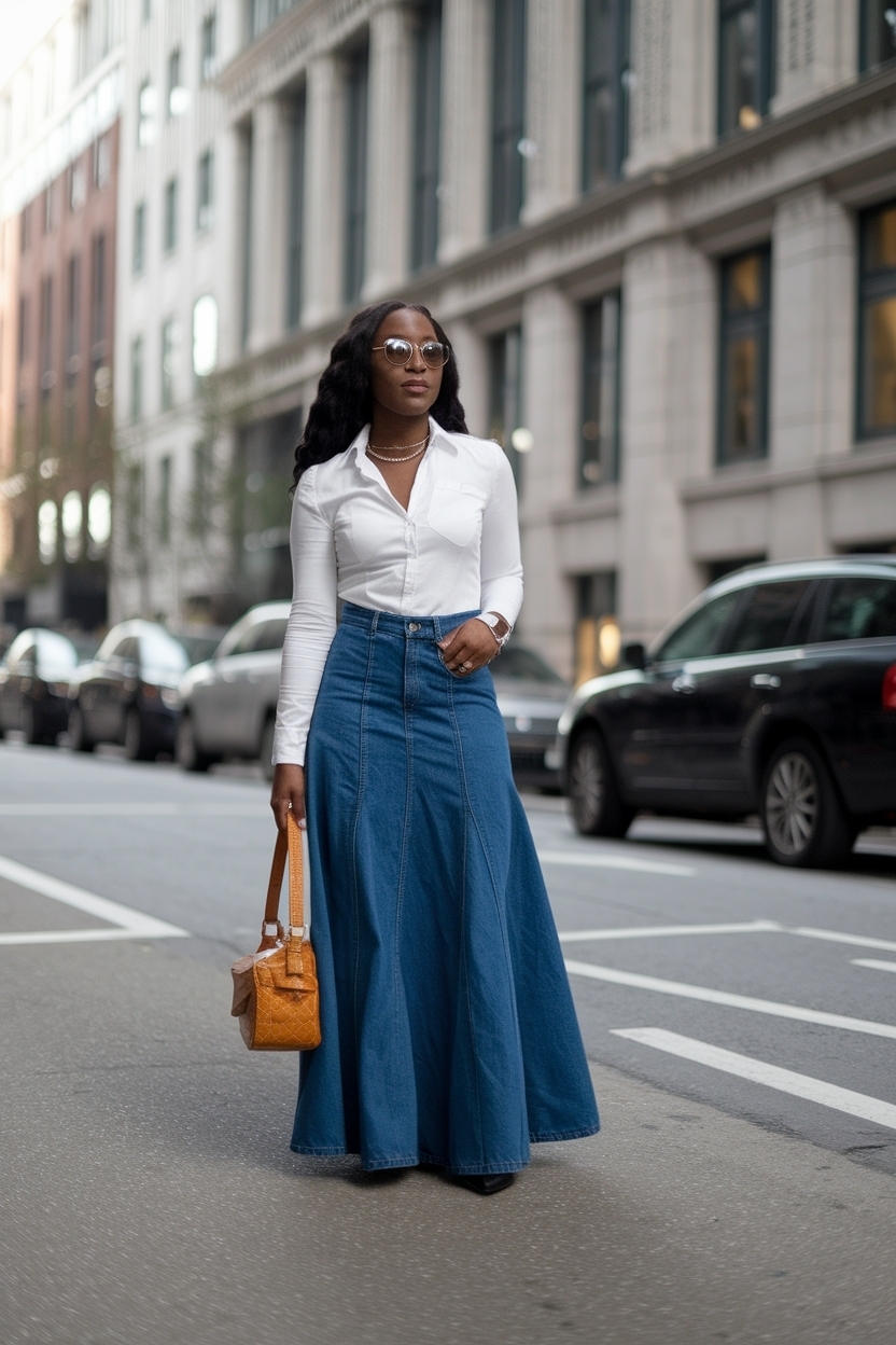 Denim Long Skirt Outfit Ideas Black Women for Every Occasion outfit idea