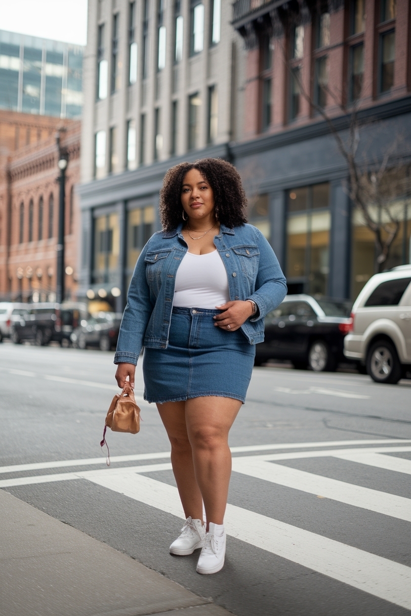 Denim Mini Skirt Outfit Plus Size Black: Effortless Chic outfit idea