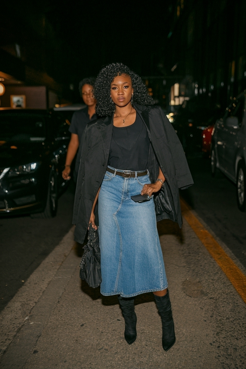 Denim Skirt Outfit for Black Women Night Out outfit idea