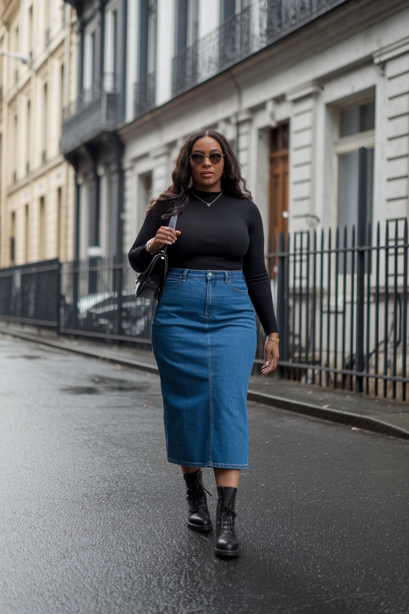 Denim Skirt Outfit Black Women: Flattering Thick Silhouettes outfit idea