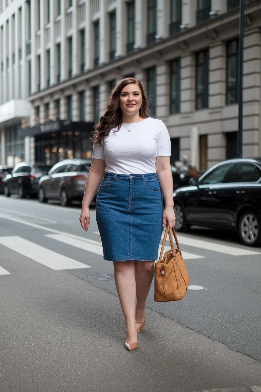 Denim Skirt Outfit Chubby Women: Flattering Ideas outfit idea