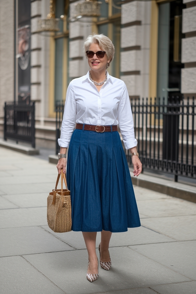 Denim Skirt Outfit Ideas for Women Over 40: Stay Trendy outfit idea