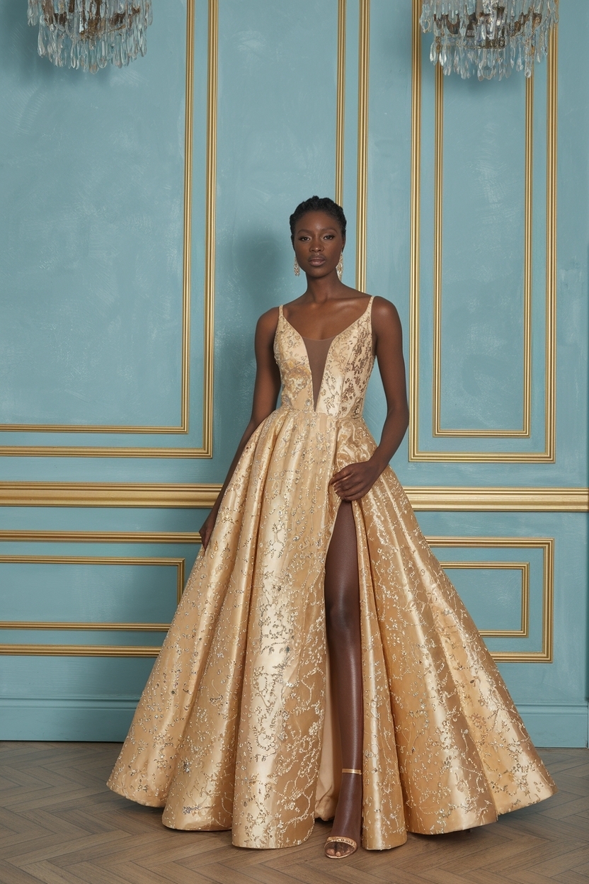 Gold Prom Dresses Black Women: Shine Bright at Prom outfit idea