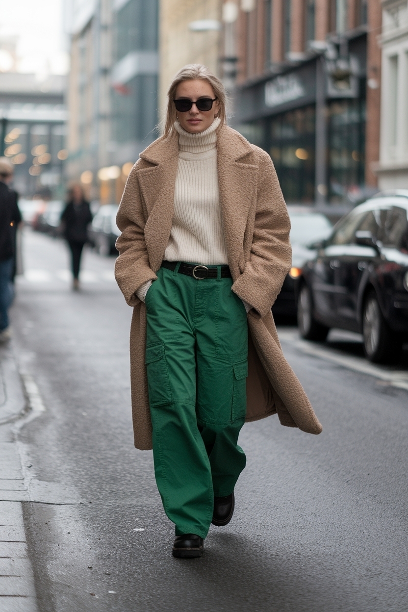 Warm Green Cargo Pants Outfit Winter for Cozy Days outfit idea