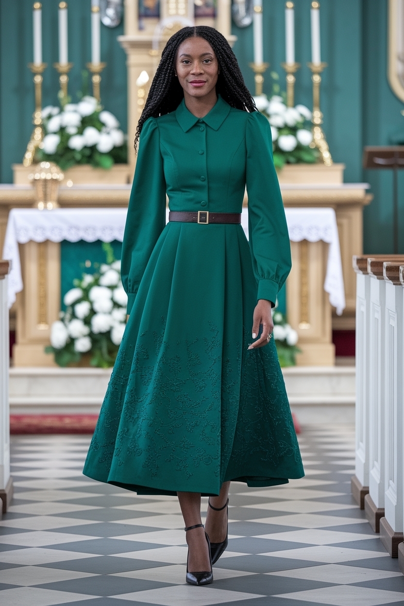 Elegant Green Dress Church Outfit Black Women Must-Have outfit idea