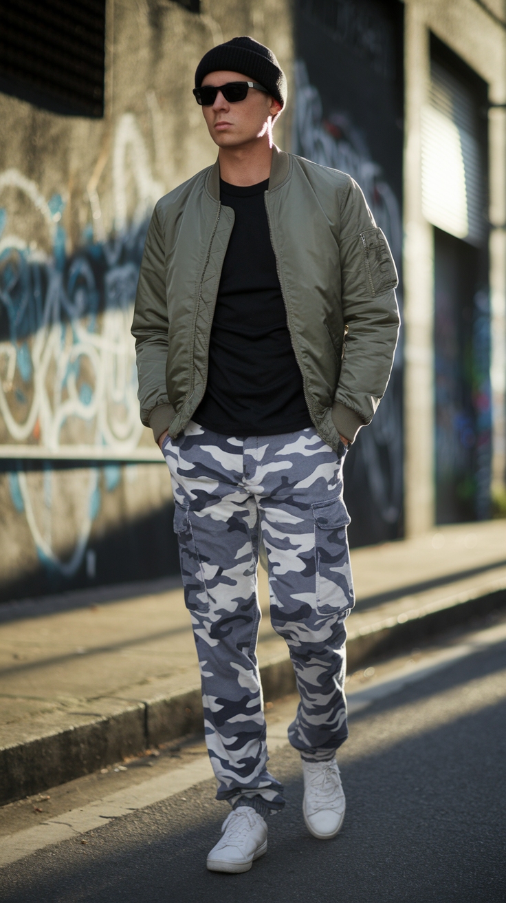 Grey Camo Cargo Pants Outfit: Urban Chic Vibes outfit idea