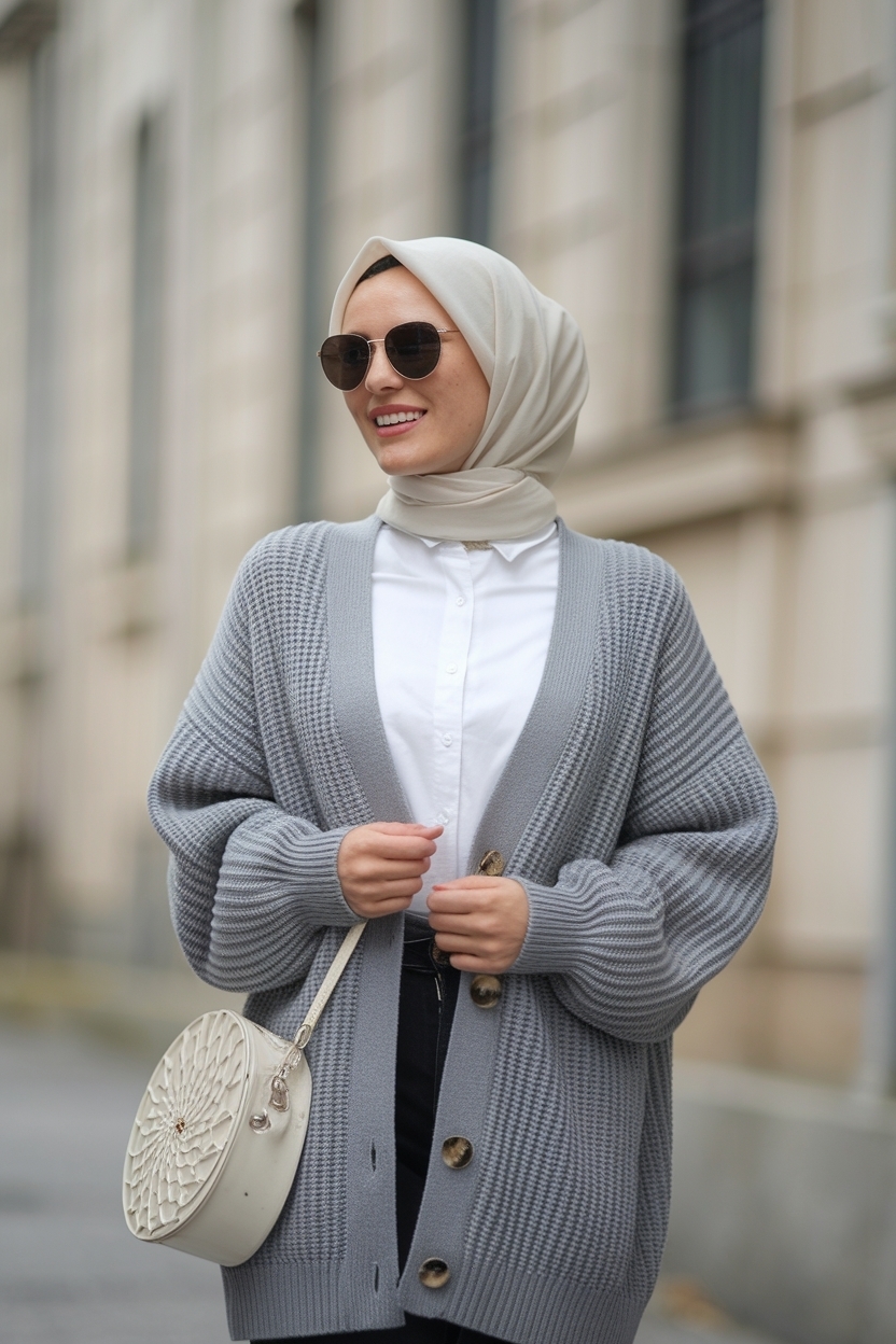 Grey Cardigan Outfit Women Hijab: A Stylish Choice outfit idea