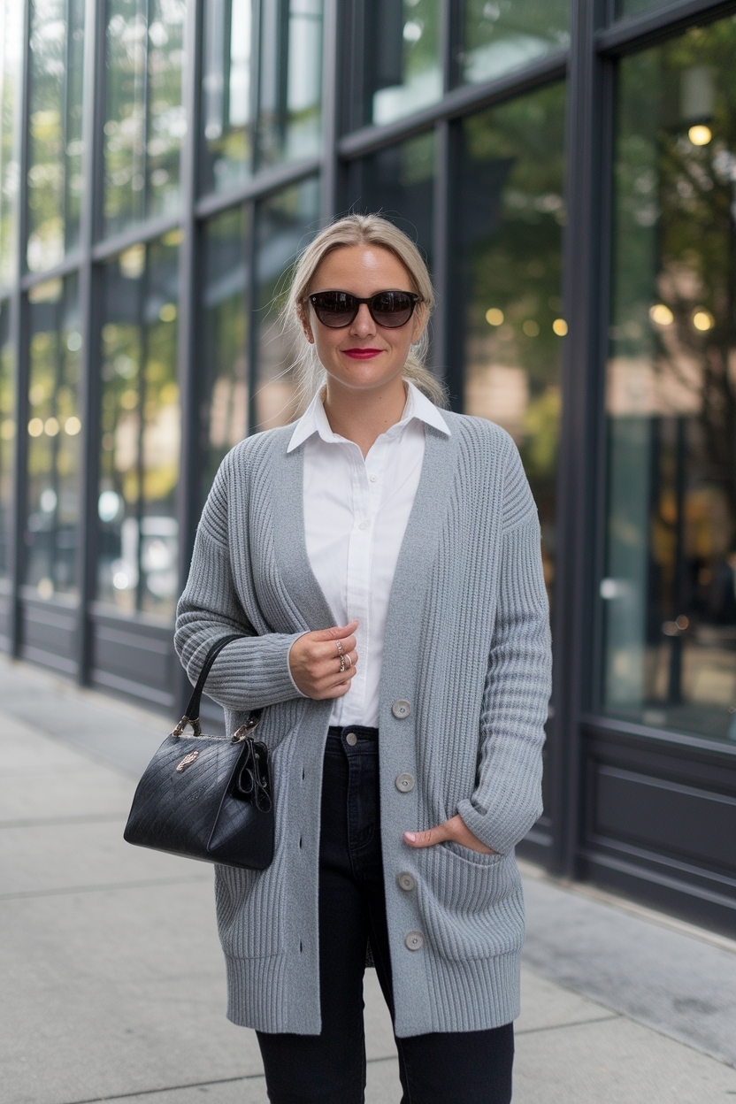 Grey Cardigan Work Outfit Women for Professional Wear outfit idea
