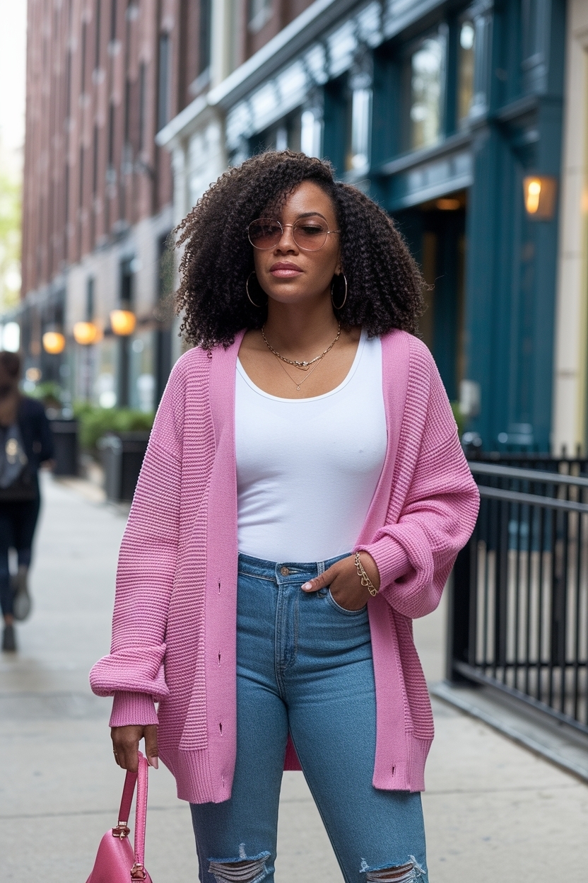 Hot Pink Cardigan Outfit Black Women: Bold Statements outfit idea