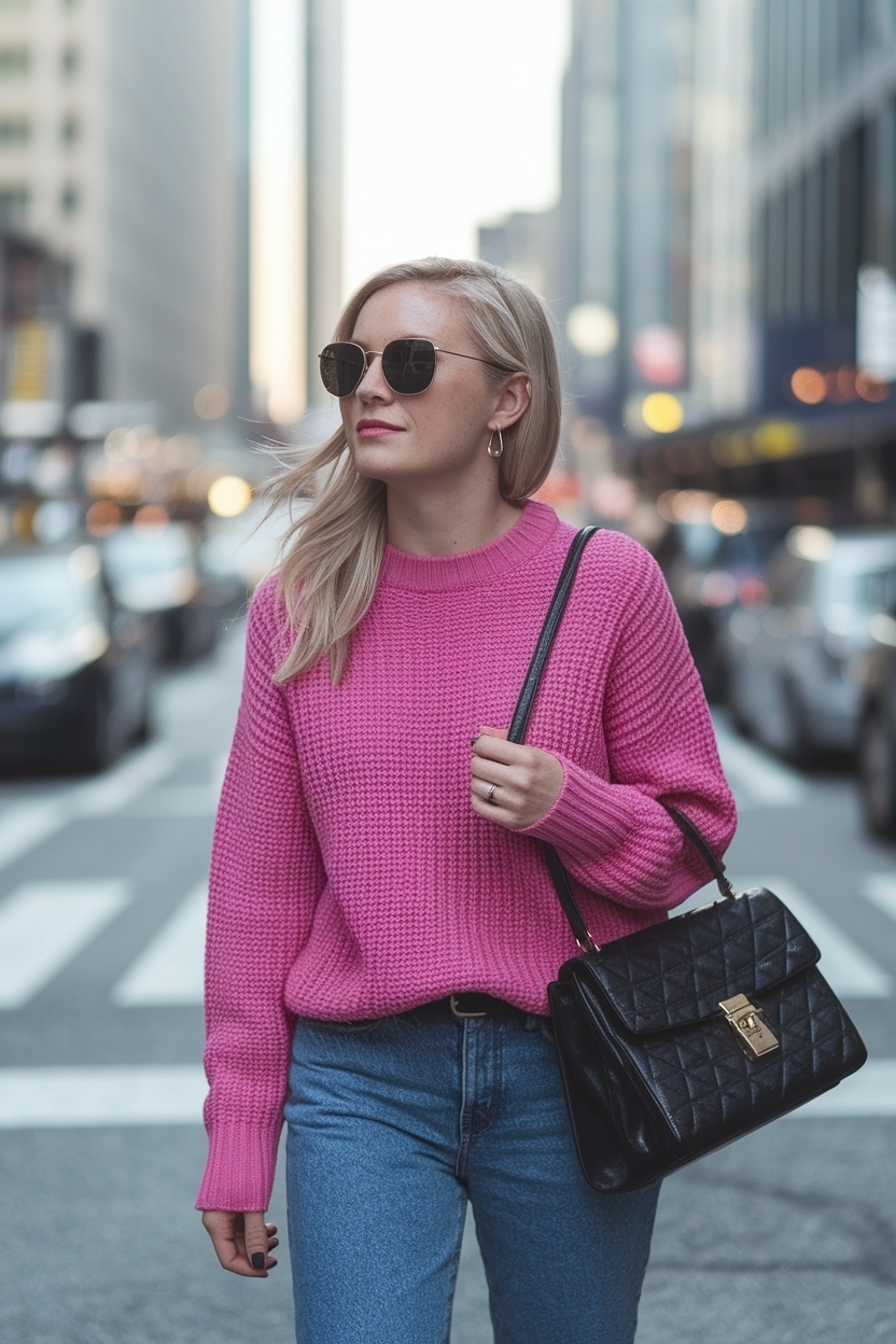 Hot Pink Sweater Outfit Winter: Brighten Up the Season outfit idea