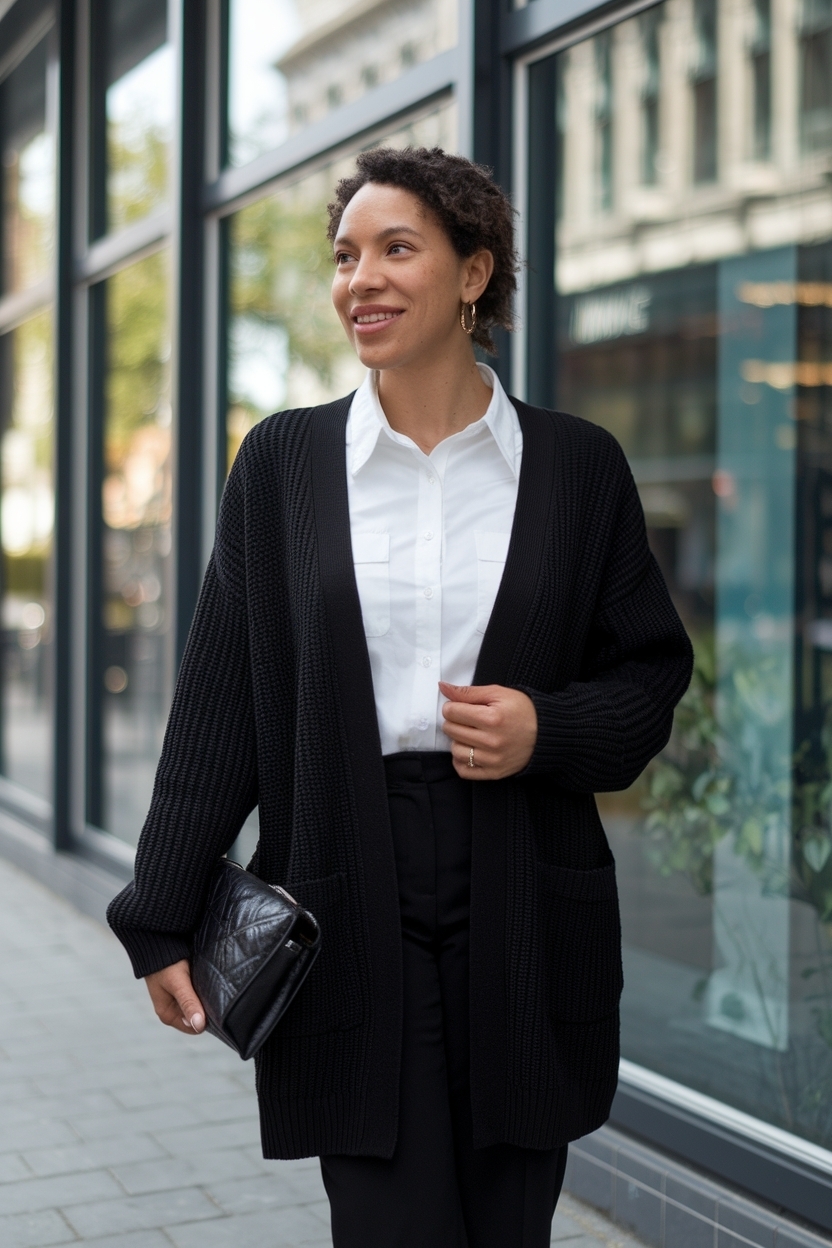 Stylish Interview Outfit for Black Women with Cardigans outfit idea