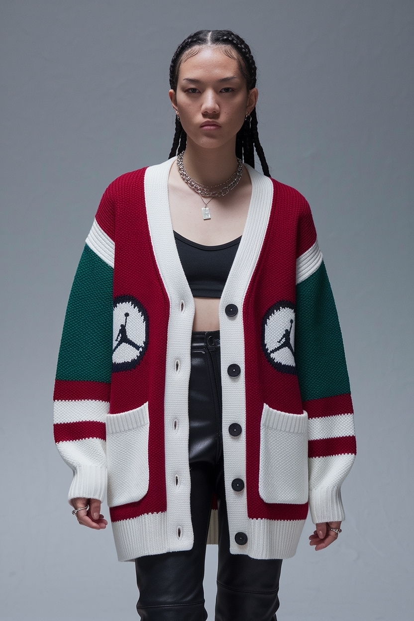 Jordan 1 Outfit Women Cardigan: Sporty and Chic Winter Vibes outfit idea
