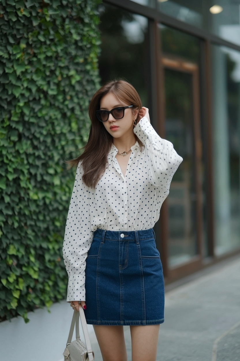 Korean Denim Skirt Outfit Ideas Women Love outfit idea