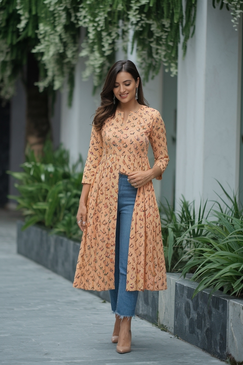 Stylish Kurti with Jeans Outfit Ideas for Every Occasion outfit idea
