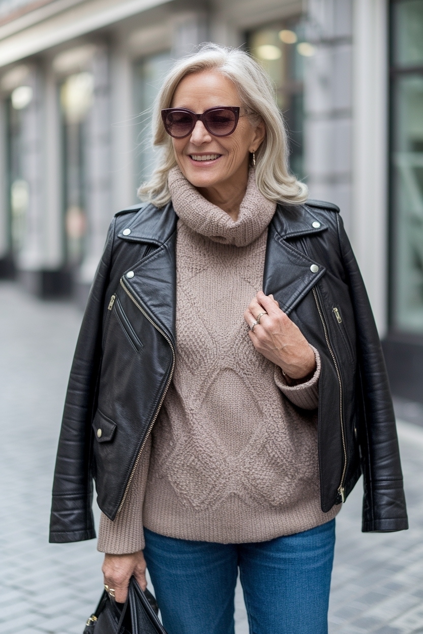 Leather Jacket Outfit Women Over 40: Timeless Elegance outfit idea