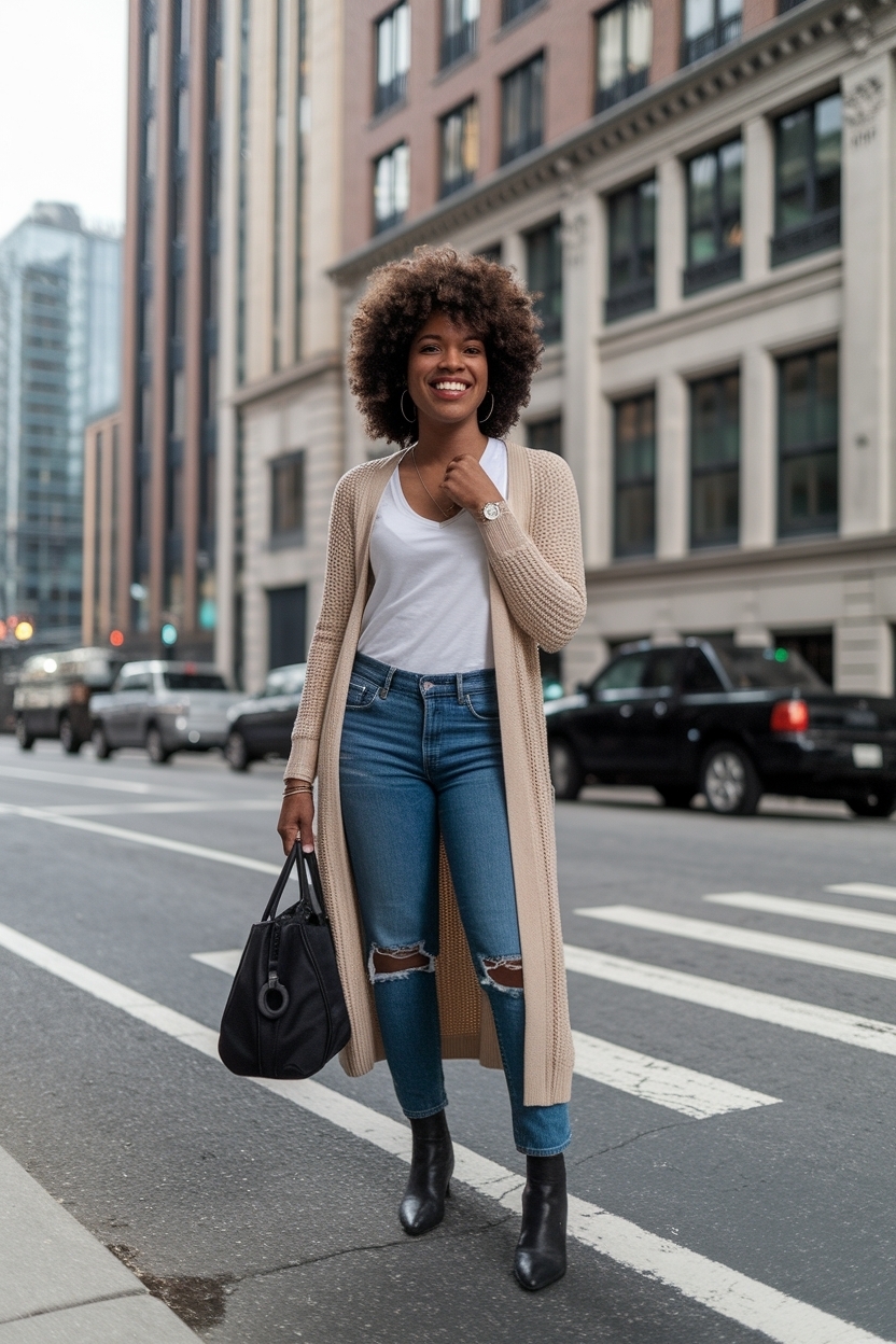 Long Cardigan Outfit Ideas Black Women: Fashionable Layers outfit idea