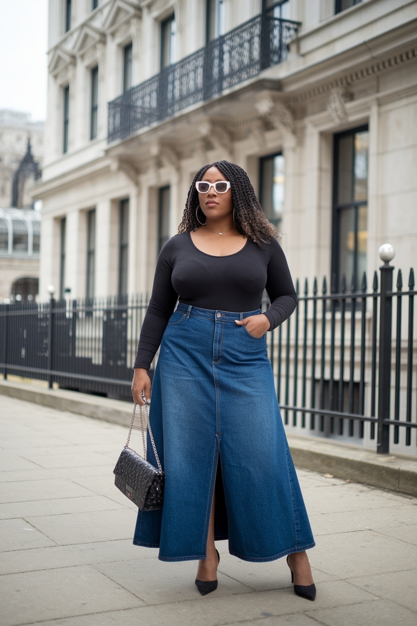 Long Denim Skirt Outfit Black Women Plus: Flattering Choices outfit idea