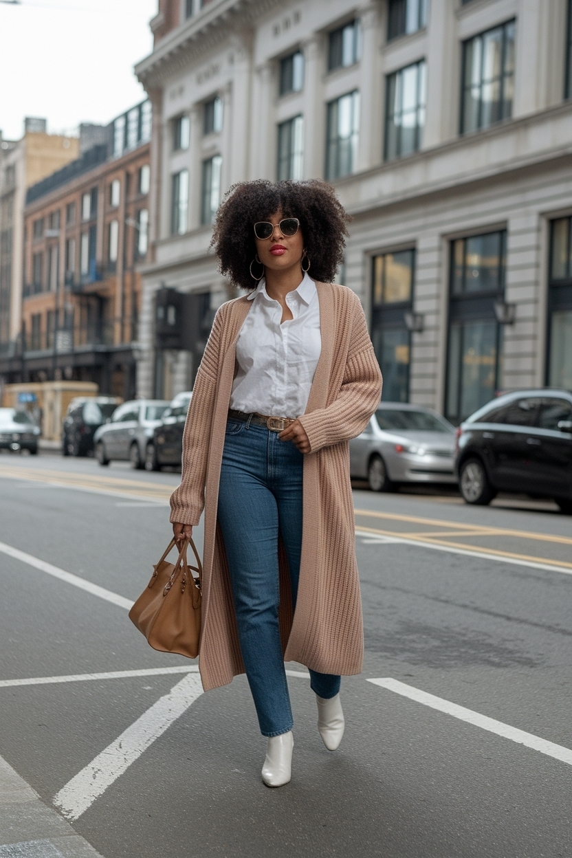 Long Knit Cardigan Outfit Black Women: Warm and Fashionable outfit idea