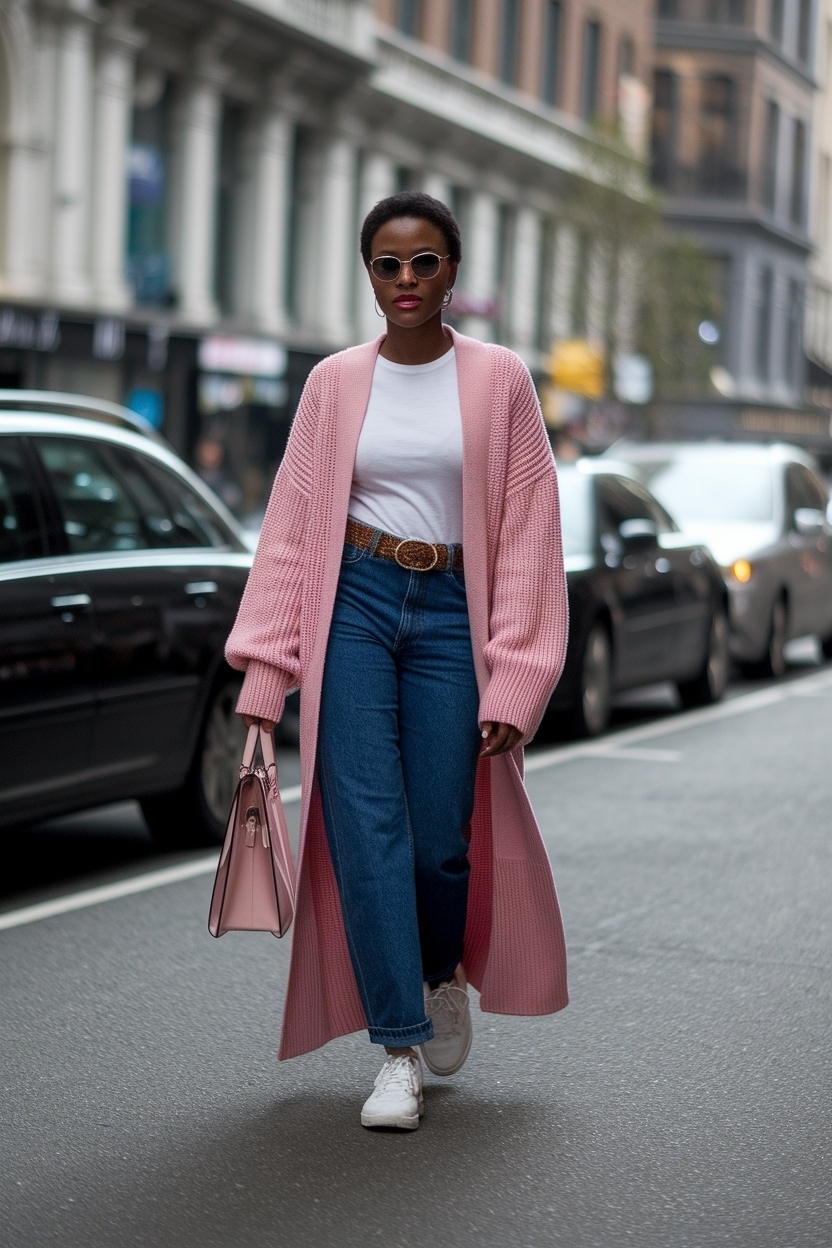 Long Pink Cardigan Outfit Black Women: Cozy and Stylish outfit idea
