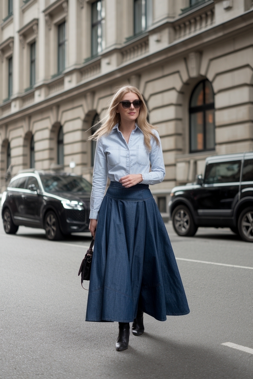 Versatile Long Skirt Denim Outfit for Women outfit idea