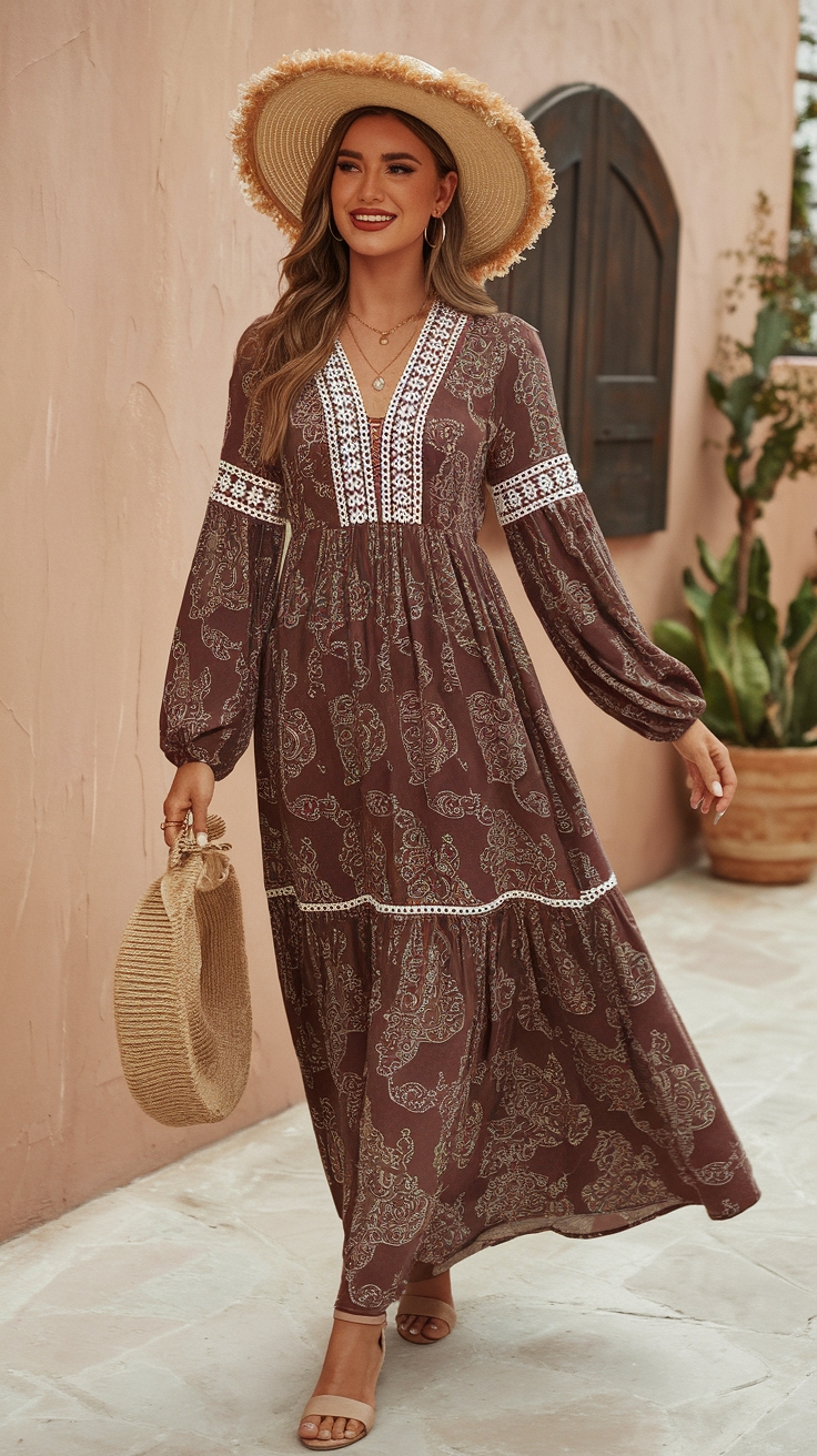Chic Long Sleeve Boho Maxi Dress Ideas to Try outfit idea