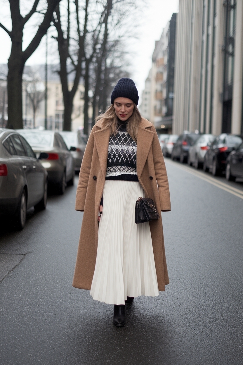 Cozy Long White Skirt Outfit Winter for Layering outfit idea