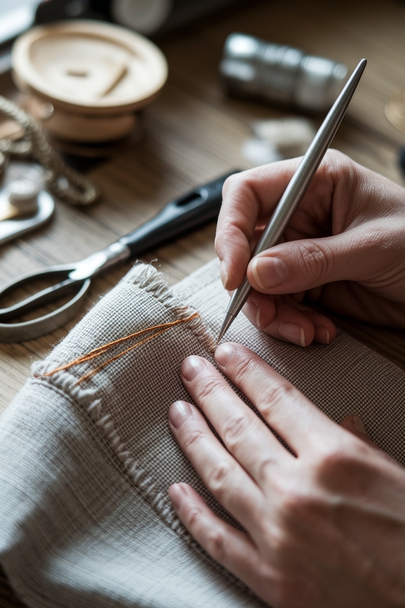 Macro Shot of Hand Stitching on Linen Tee: Artistry in Detail outfit idea