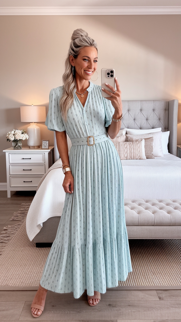 Trendy Maxi Dresses with Short Sleeves for Summer outfit idea